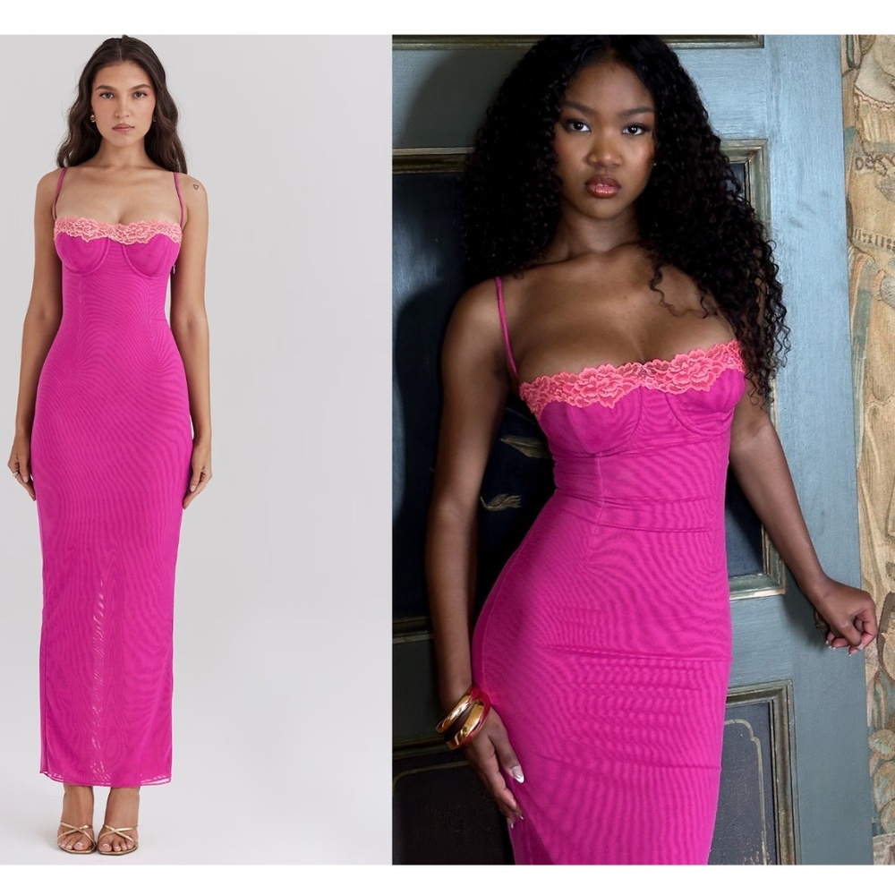 HOUSE OF CB 'Aiza' Raspberry Lace Trimmed‎ Maxi Dress NWOT size XS - Picture 15 of 15